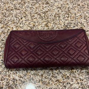 Tory Burch burgundy Fleming continental wallet